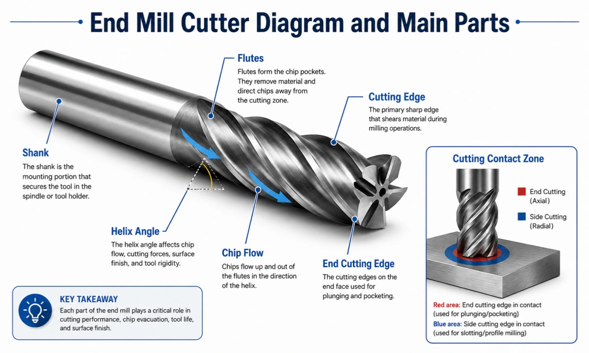 end mill cutter diagram and main parts
