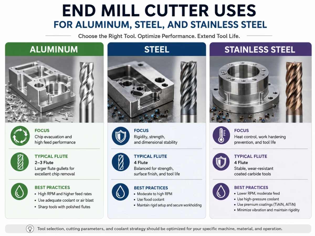 end mill cutter for aluminum steel and stainless steel