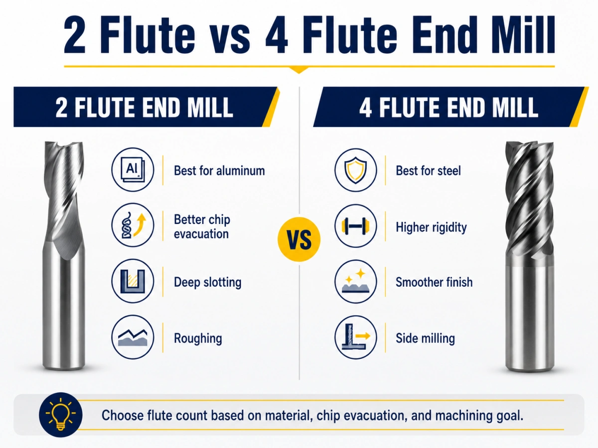2 Flute end mill vs 4 Flute End Mill Comparison