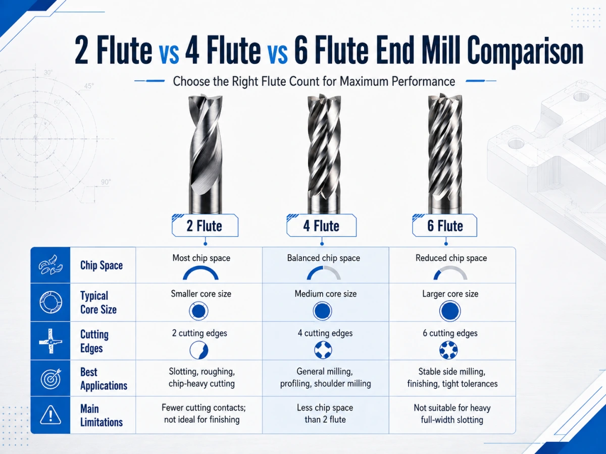 2 Flute vs 4 Flute vs 6 Flute End Mill Comparison