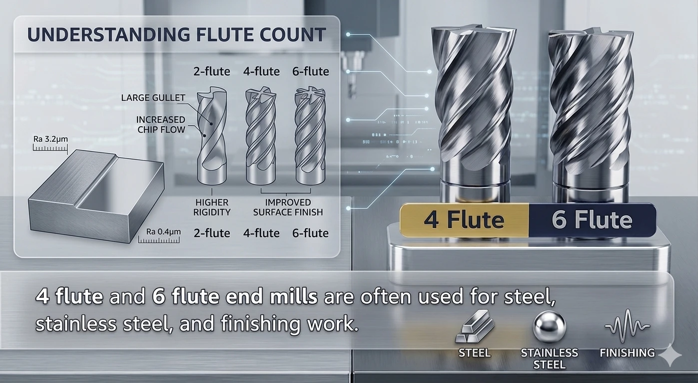4 ขลุ่ยและ 6 flute end mill for steel machining