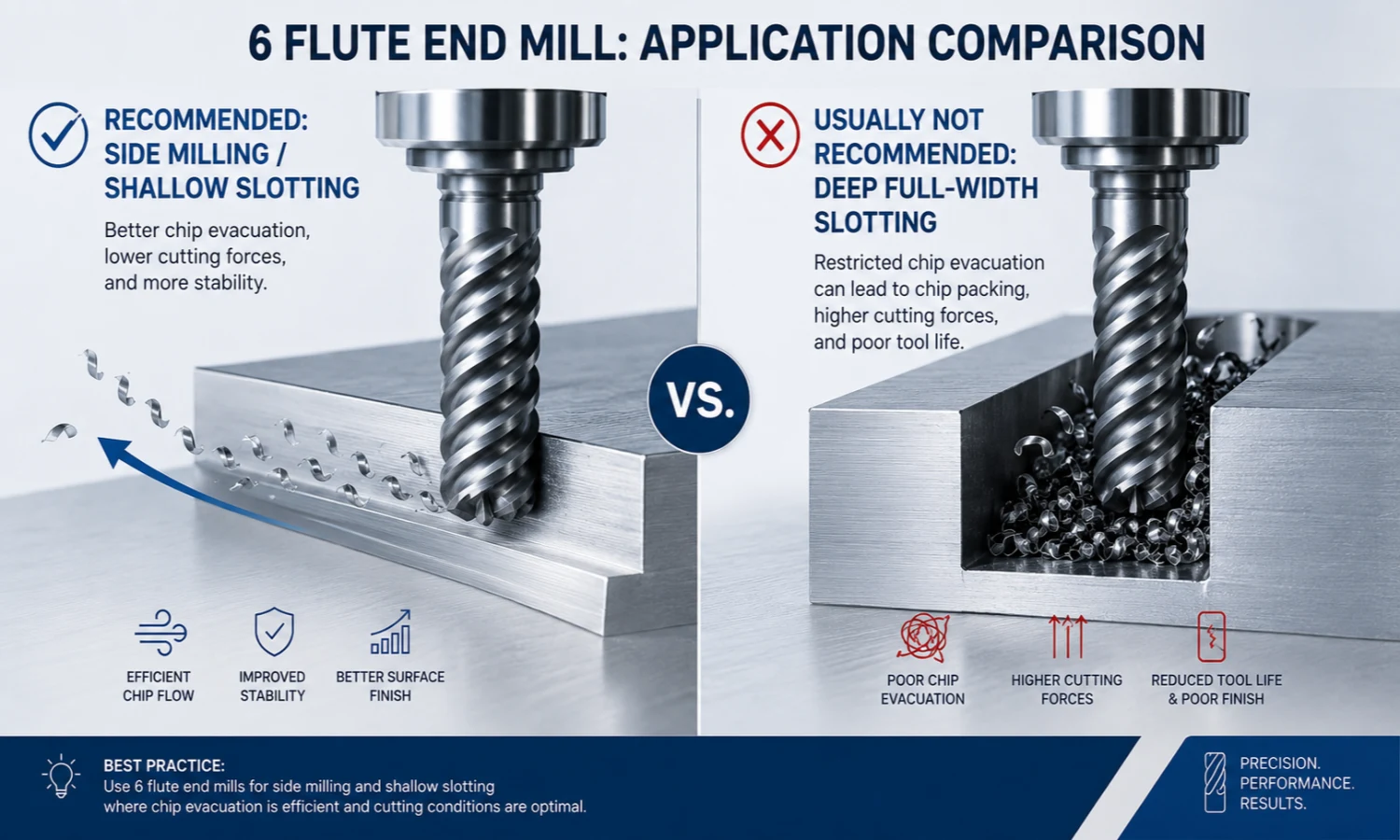 6 flute end mill side milling vs deep full width slotting