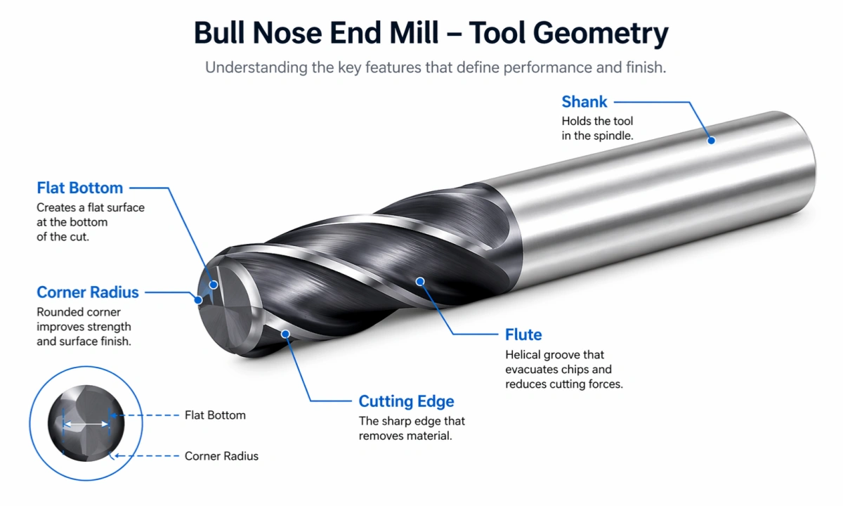 Bull Nose End Mill tool geometry diagram