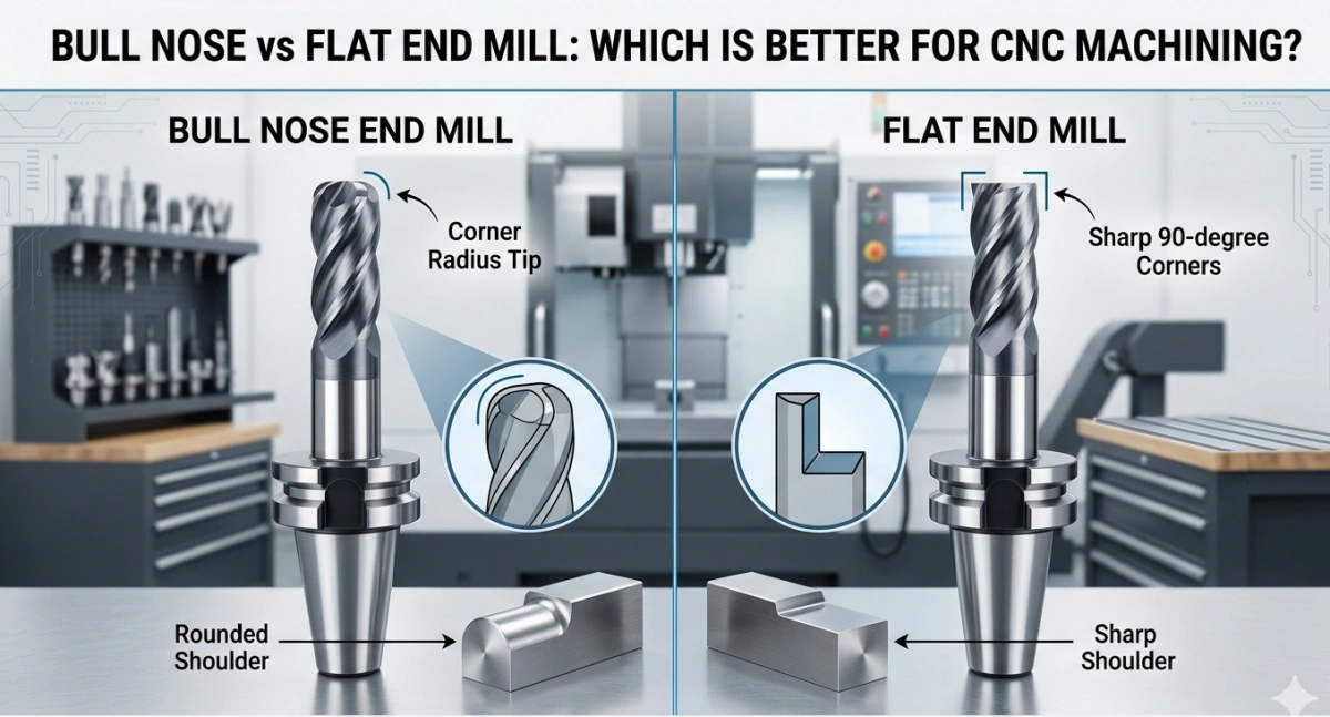 Bull nose vs flat end mill tip comparison