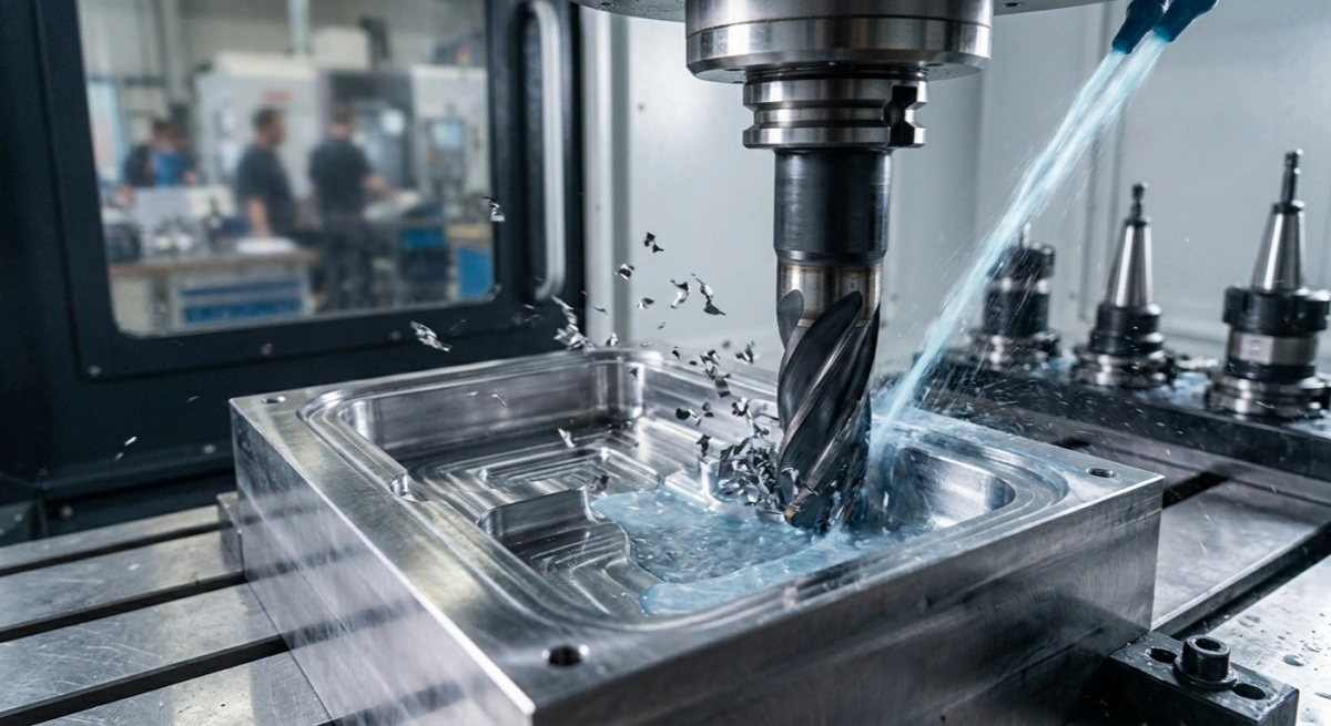 End mill cutting metal in CNC machining