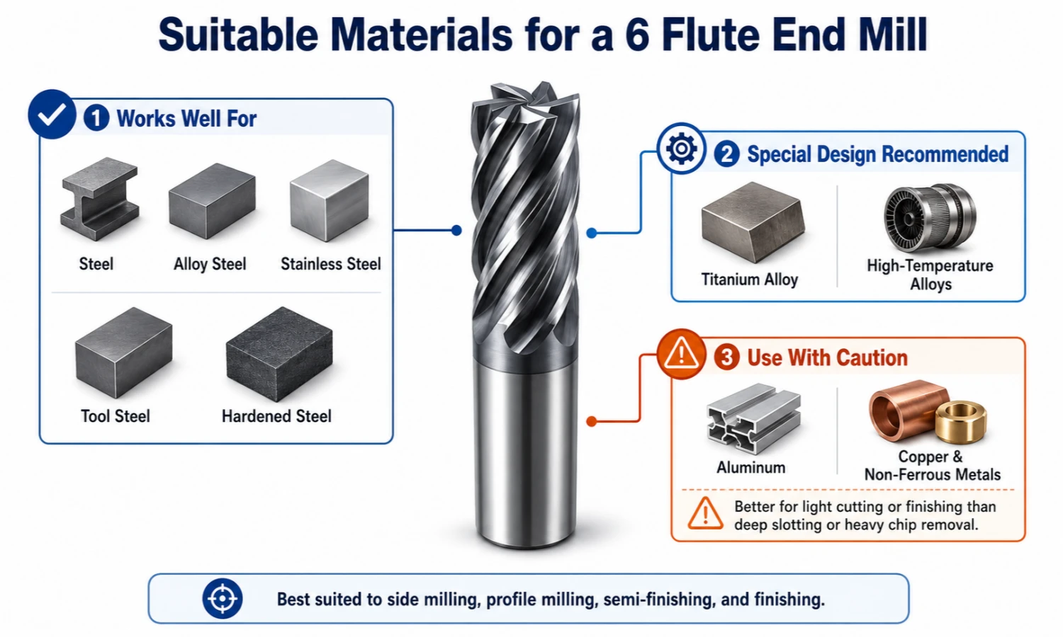 Suitable materials for a 6 flute end mill
