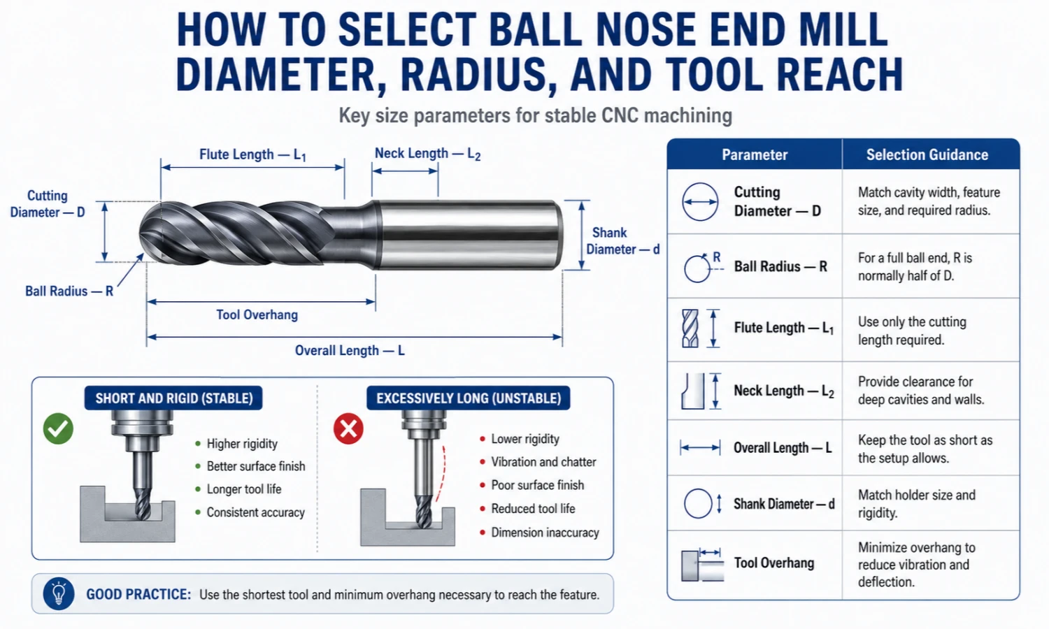 ball nose end mill size and tool reach guide