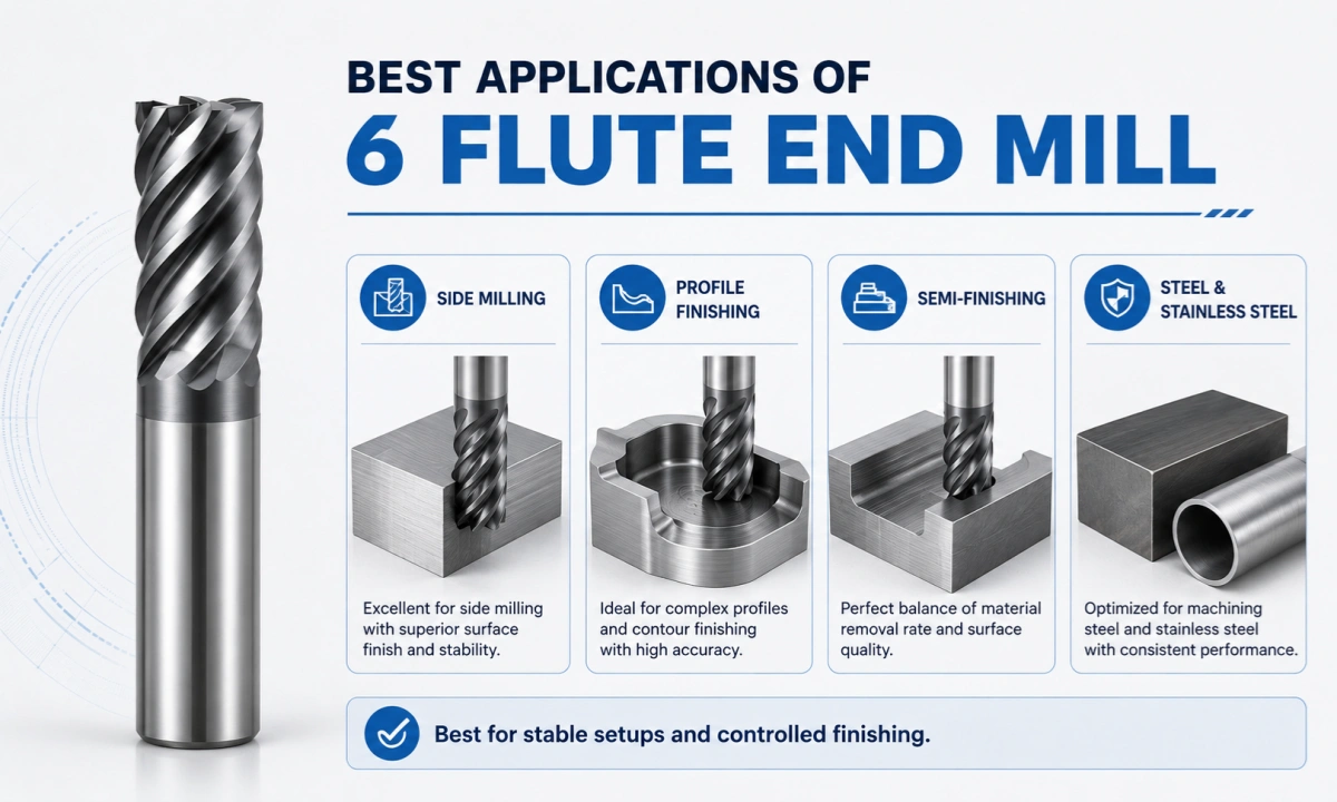 best applications of a 6 flute end mill for finishing steel