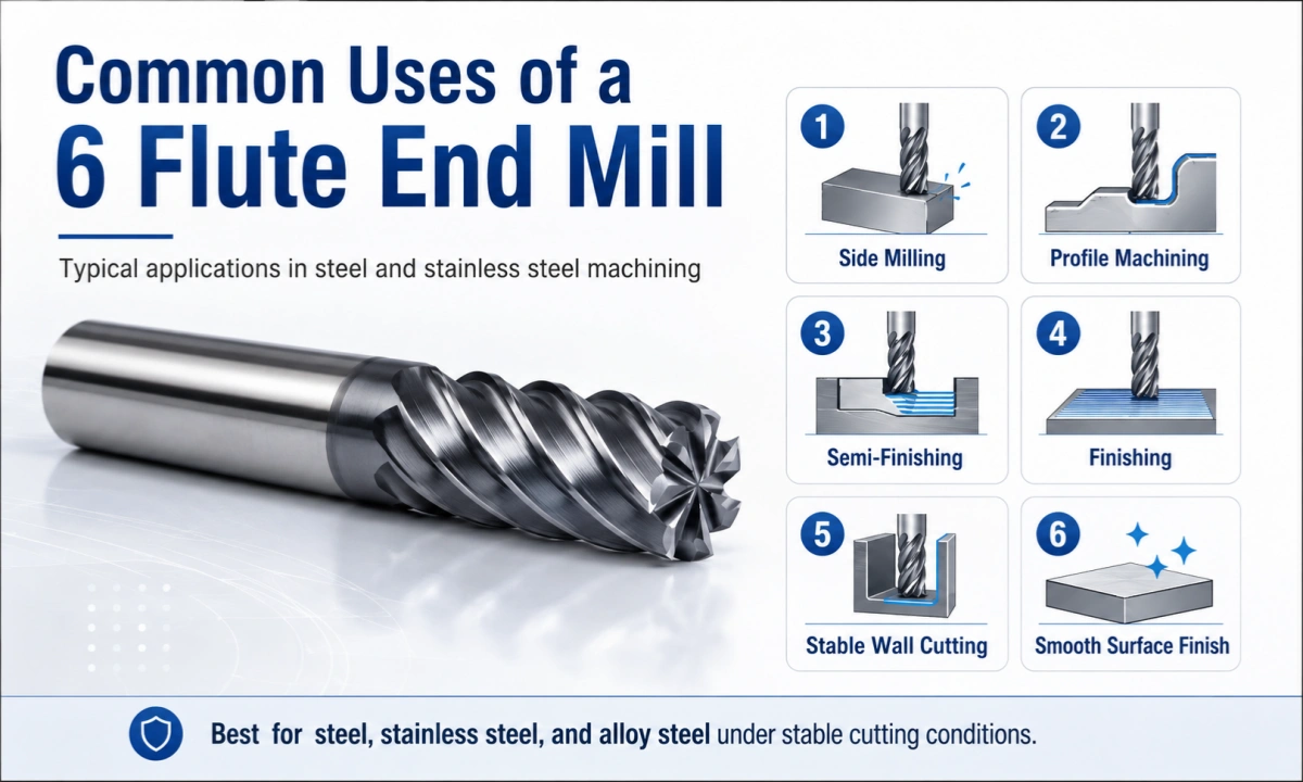 common uses of a 6 flute end mill for steel and stainless steel