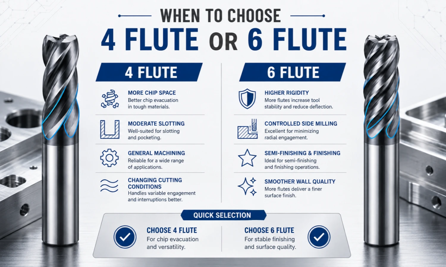 when to choose a 4 flauta o 6 fresa de ranura