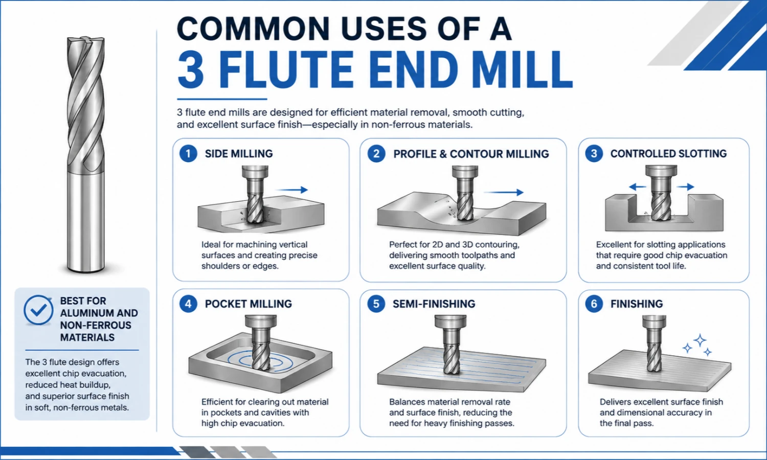 common uses of a 3 flute end mill for aluminum machining