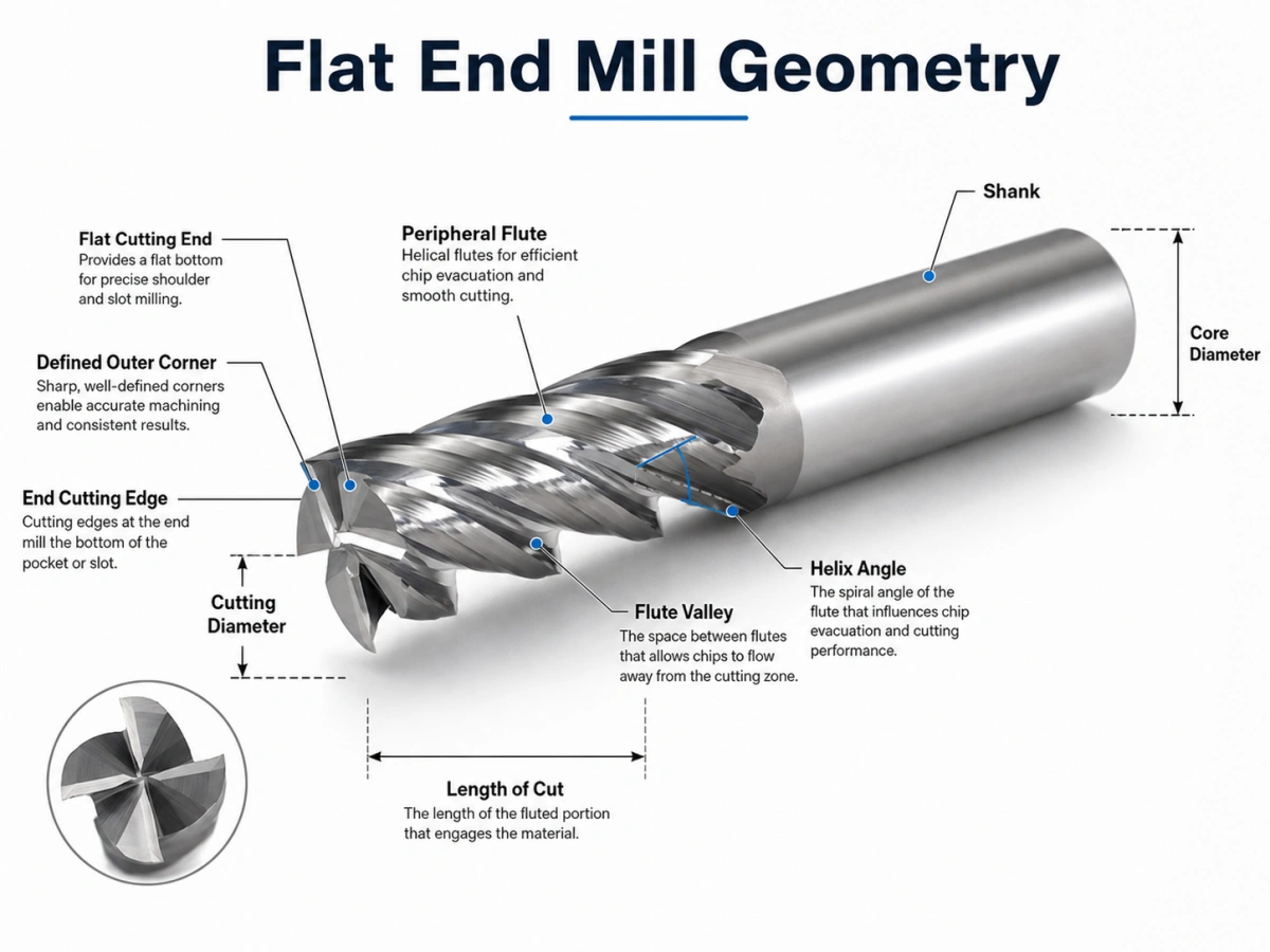 flat end mill geometry and cutting features