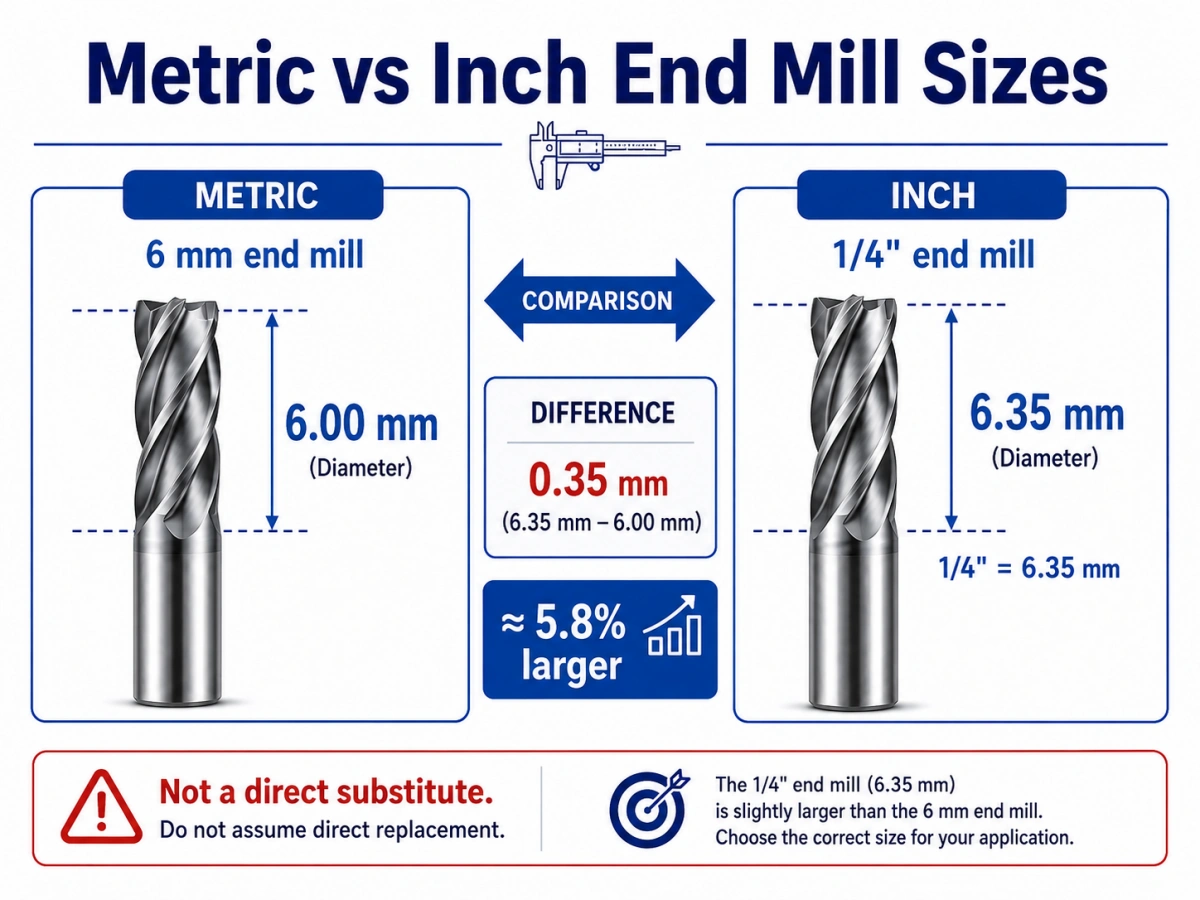 metric vs inch end mill size comparison 6 mm and 14 inch