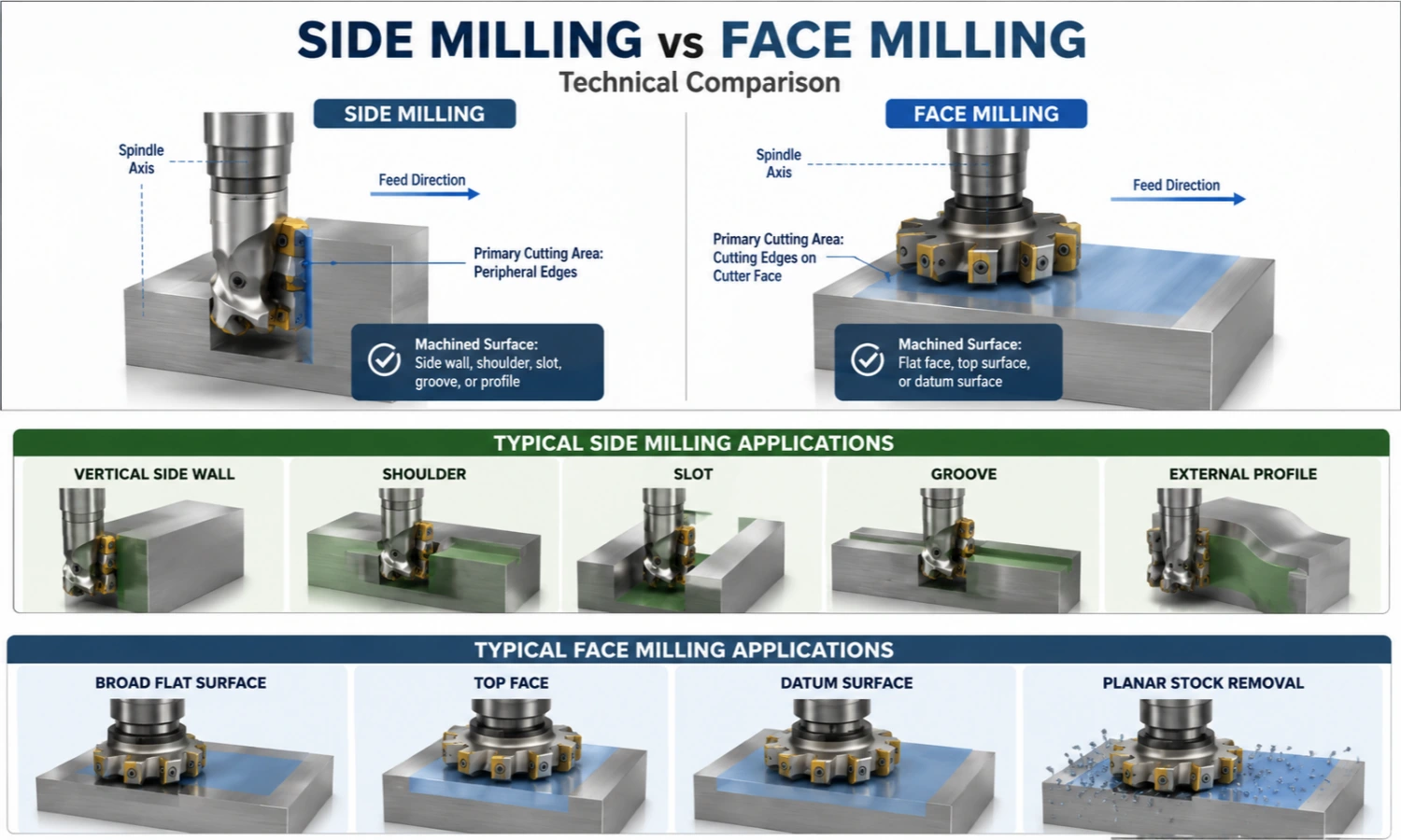 side milling applications for side walls shoulders slots and grooves