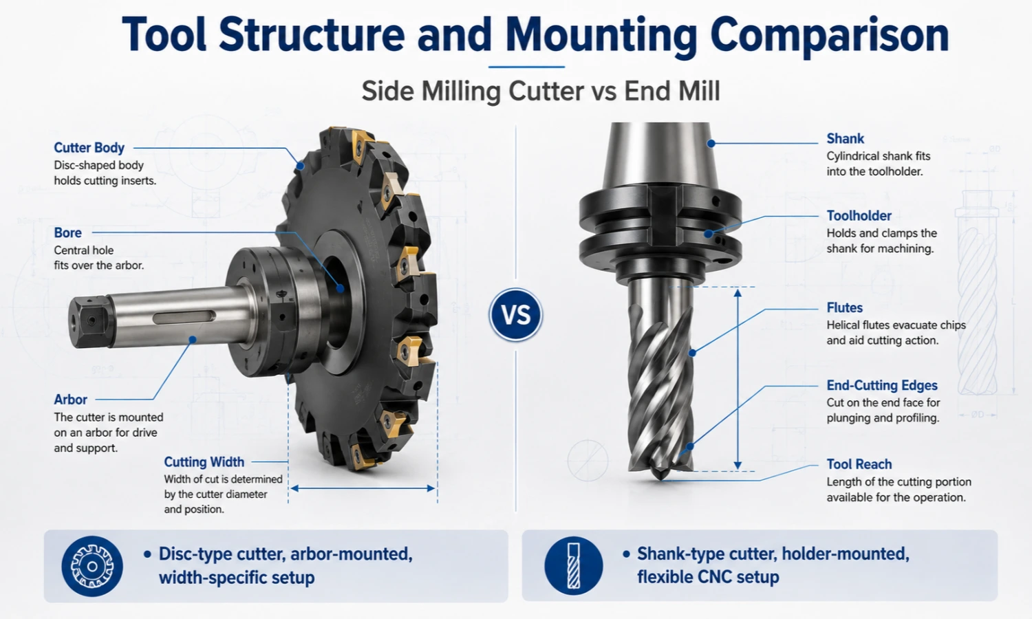 side milling cutter and end mill structure comparison