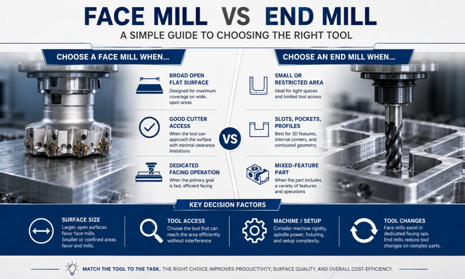 When to use a face mill or end mill for CNC machining