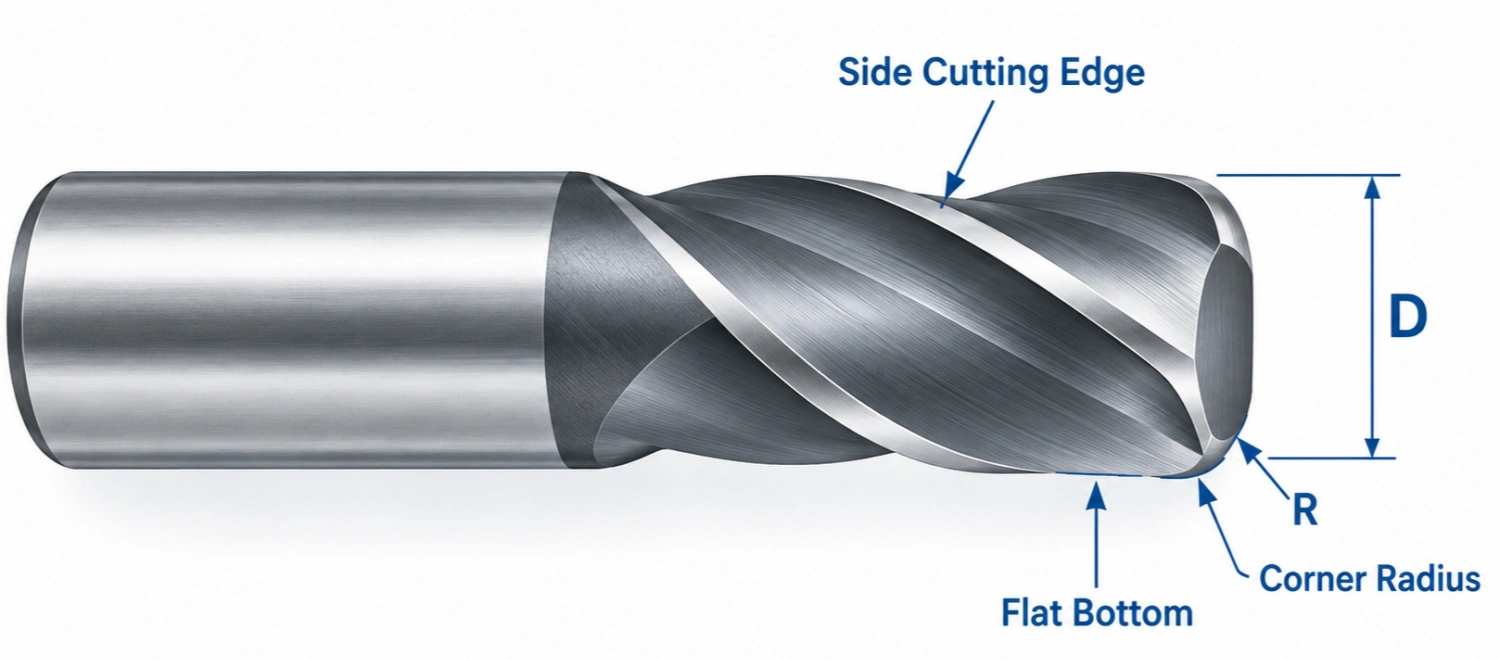 bull nose end mill radius D and R geometry