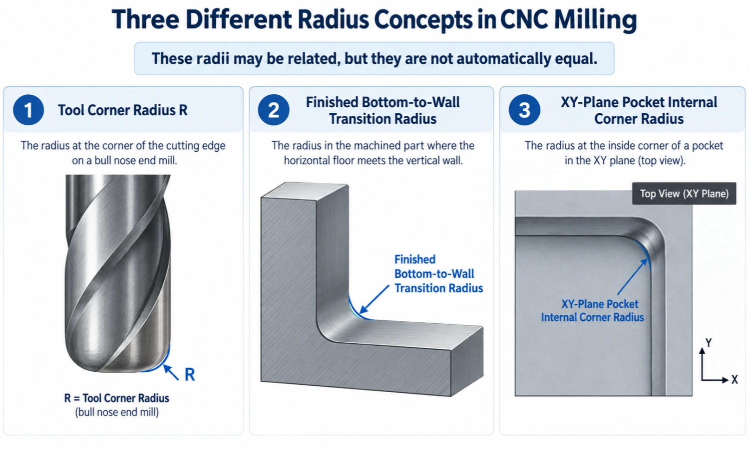 tool corner radius and finished part radius comparison in CNC milling