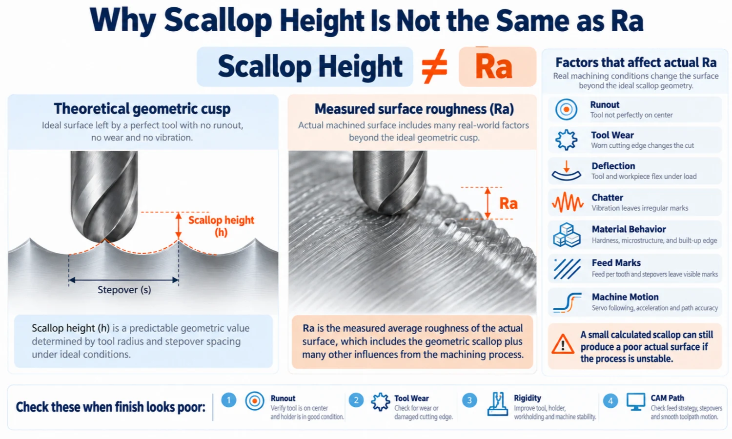 ball nose scallop height vs measured surface roughness Ra
