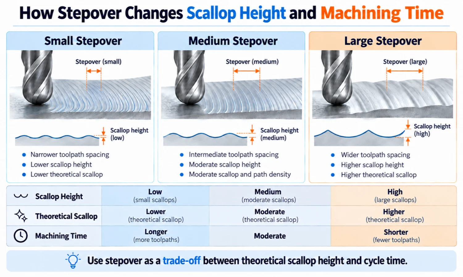 ball nose stepover calculation example and metric scallop height table